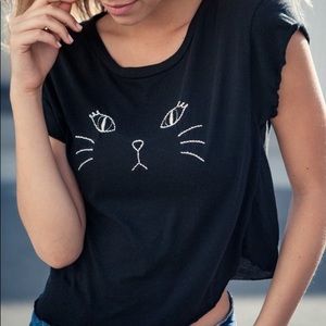 Brandy Melville Elin Kitty Embroidery Top